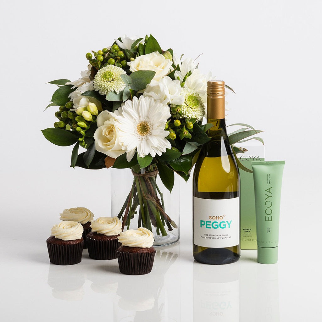 Soho Peggy Wine, White Posy & Ecoya Gift Set - Premium Gift from Wild Poppies - Just $229! Shop now at Wild Poppies