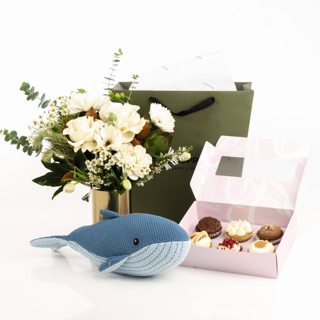 Baby Blue Whale Gift Set - Wild Poppies -  Flower - Same Day Flower Delivery Auckland - Auckland Flower Delivery \ Florists - boutique gift boxes 