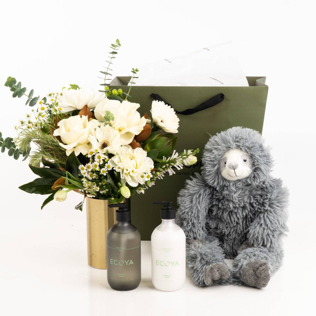 Baby Sloth Gift Set - Wild Poppies -  Flower - Same Day Flower Delivery Auckland - Auckland Flower Delivery \ Florists - boutique gift boxes