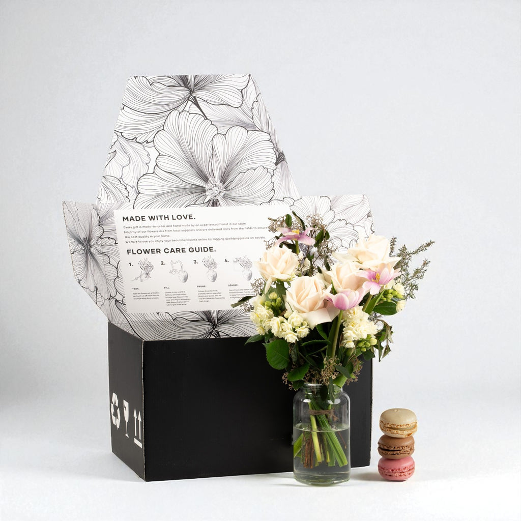 Flower Box with Macaroons - Wild Poppies -  Flower - Same Day Flower Delivery Auckland - Auckland Flower Delivery \ Florists - boutique gift boxes