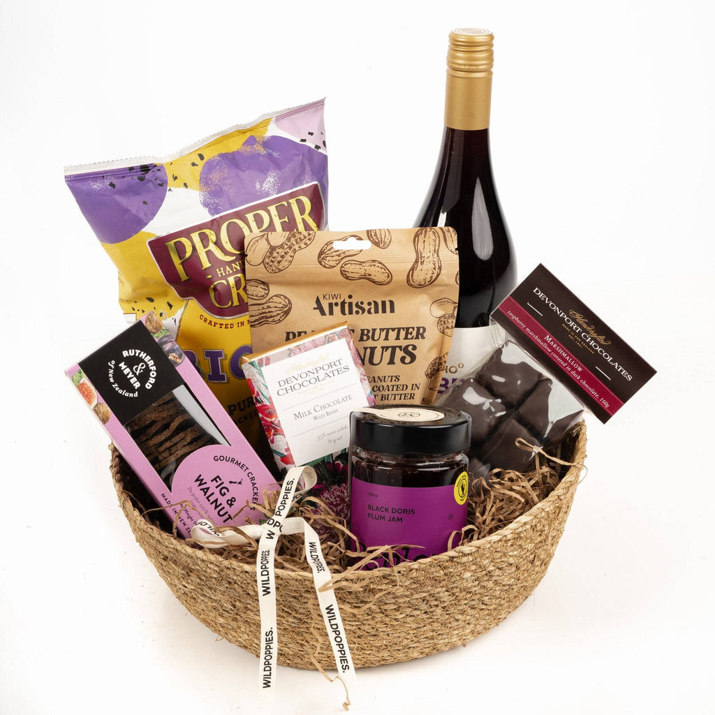 Pinot Noir Gift Hamper - Wild Poppies -  Flower - Same Day Flower Delivery Auckland - Auckland Flower Delivery \ Florists - boutique gift boxes