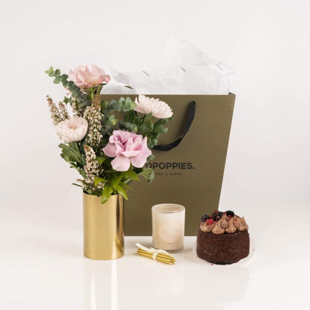 Lilac Birthday Cake Gift Set - Wild Poppies -  Gift - Same Day Flower Delivery Auckland - Auckland Flower Delivery \ Florists - boutique gift boxes 