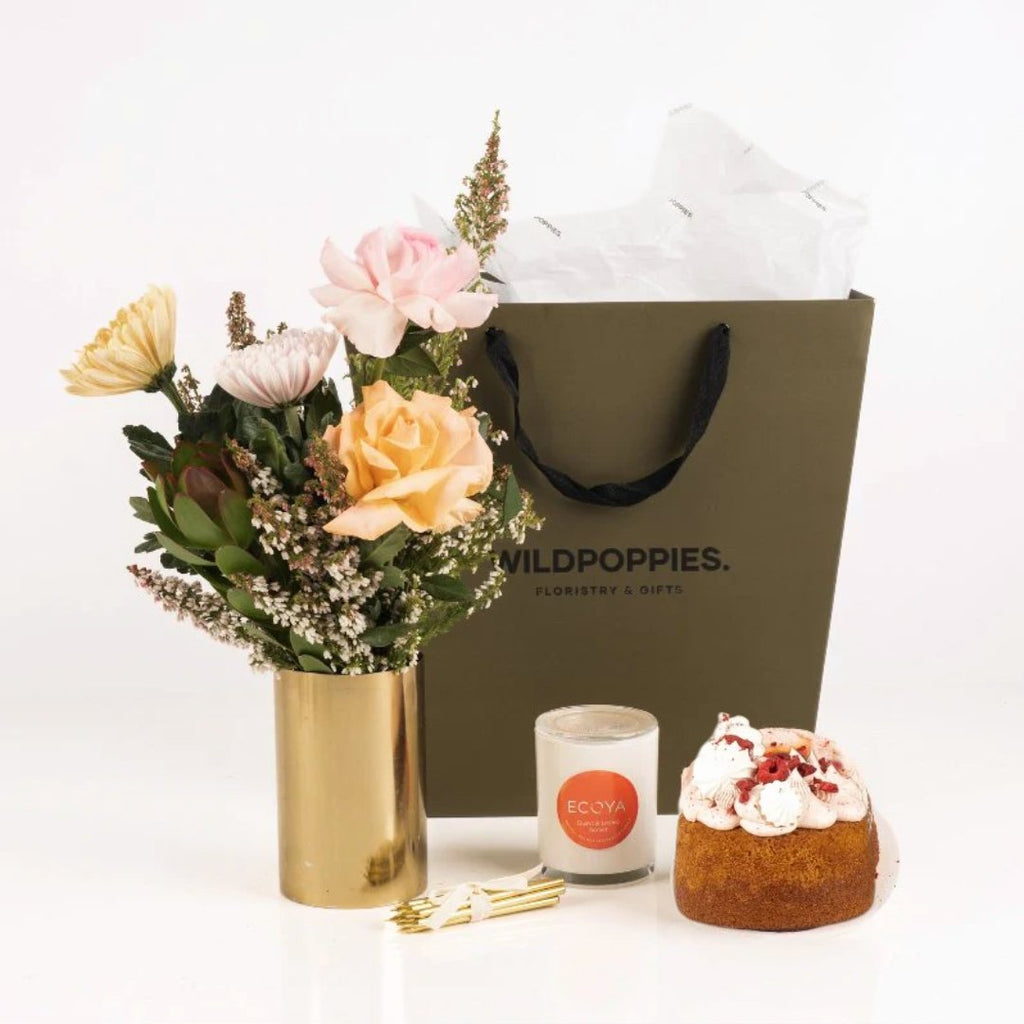 Peach Birthday Gift Set - Wild Poppies -  Gift - Same Day Flower Delivery Auckland - Auckland Flower Delivery \ Florists - boutique gift boxes 