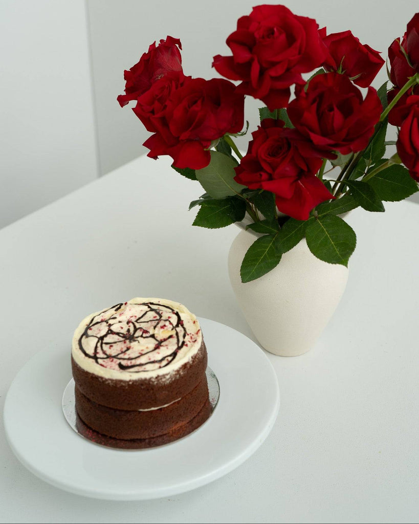 Red Roses & Red Velvet Cake - Wild Poppies -  Flower - Same Day Flower Delivery Auckland - Auckland Flower Delivery - Florists - boutique gift boxes