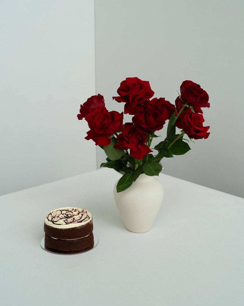 Red Roses & Red Velvet Cake - Wild Poppies -  Flower - Same Day Flower Delivery Auckland - Auckland Flower Delivery - Florists - boutique gift boxes