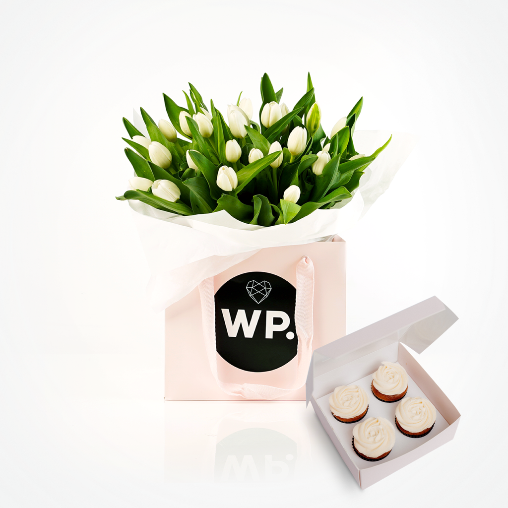 White Dream Tulips and Cupcakes - Wild Poppies -  Gift - Same Day Flower Delivery Auckland - Auckland Flower Delivery \ Florists - boutique gift boxes 