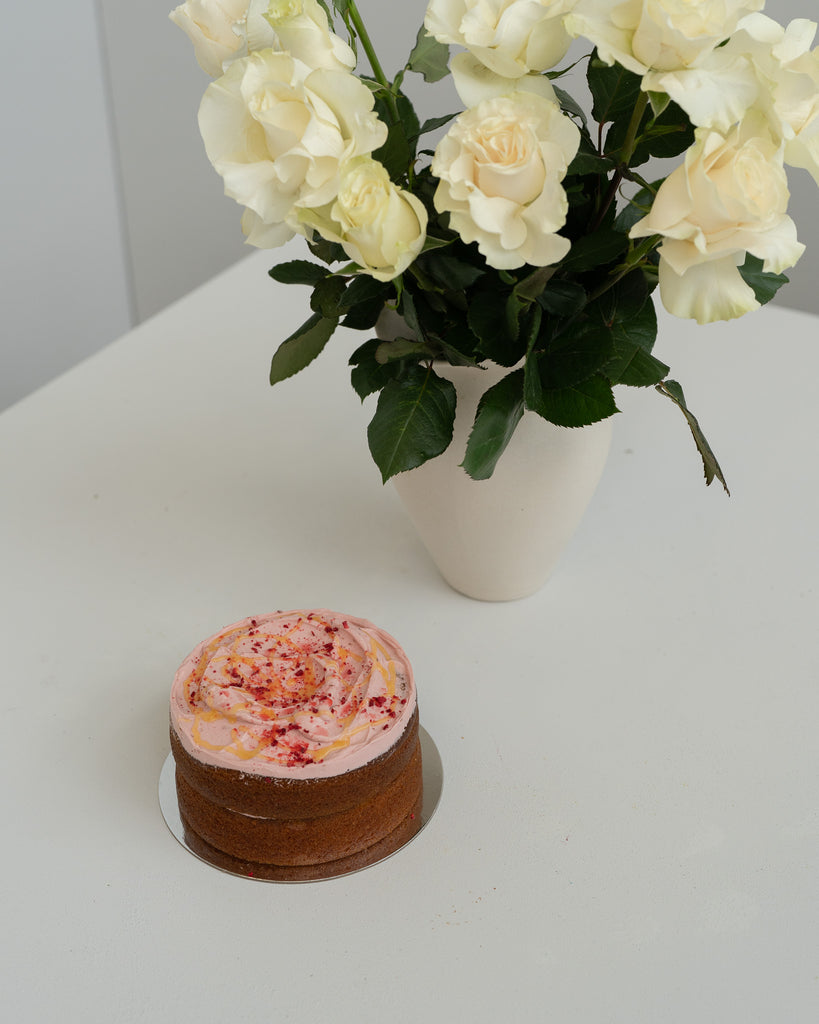 White Roses & Raspberry Lemon Cake - Wild Poppies -  Flower - Same Day Flower Delivery Auckland - Auckland Flower Delivery - Florists - boutique gift boxes