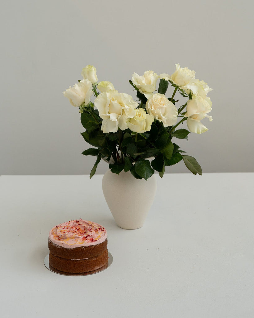 White Roses & Raspberry Lemon Cake - Wild Poppies -  Flower - Same Day Flower Delivery Auckland - Auckland Flower Delivery - Florists - boutique gift boxes