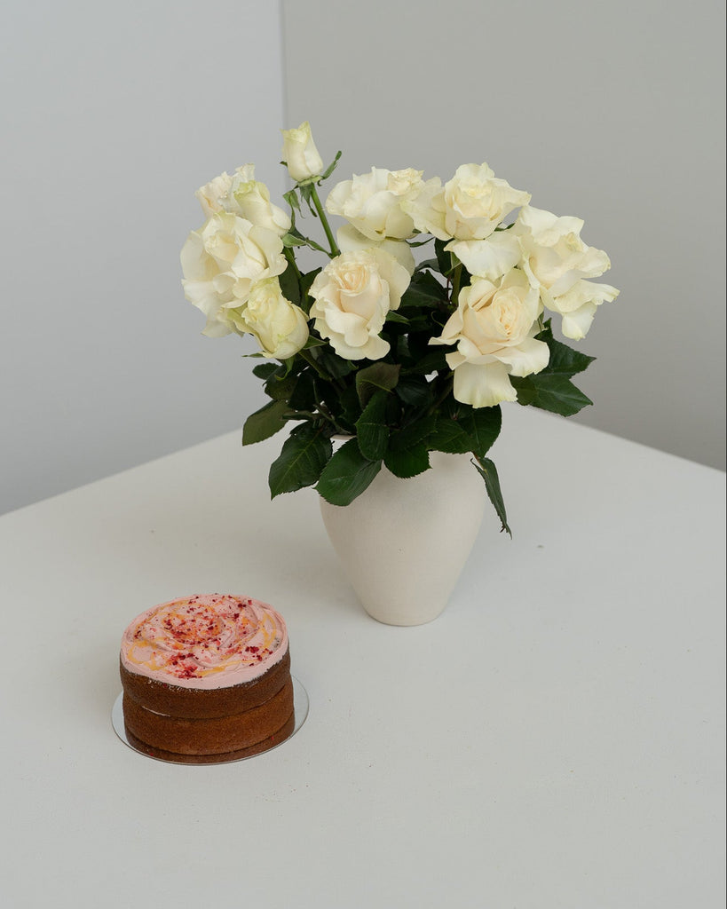 White Roses & Raspberry Lemon Cake - Wild Poppies -  Flower - Same Day Flower Delivery Auckland - Auckland Flower Delivery - Florists - boutique gift boxes