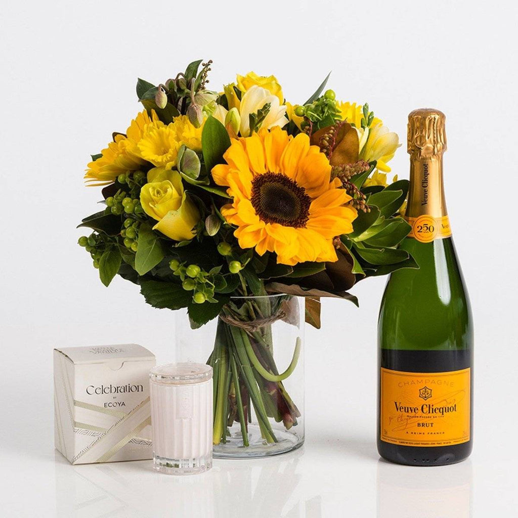 Yellow Posy Veuve Clicquot Champagne Ecoya Celebration Gift Set - Wild Poppies -  Gift - Same Day Flower Delivery Auckland - Auckland Flower Delivery \ Florists - boutique gift boxes 