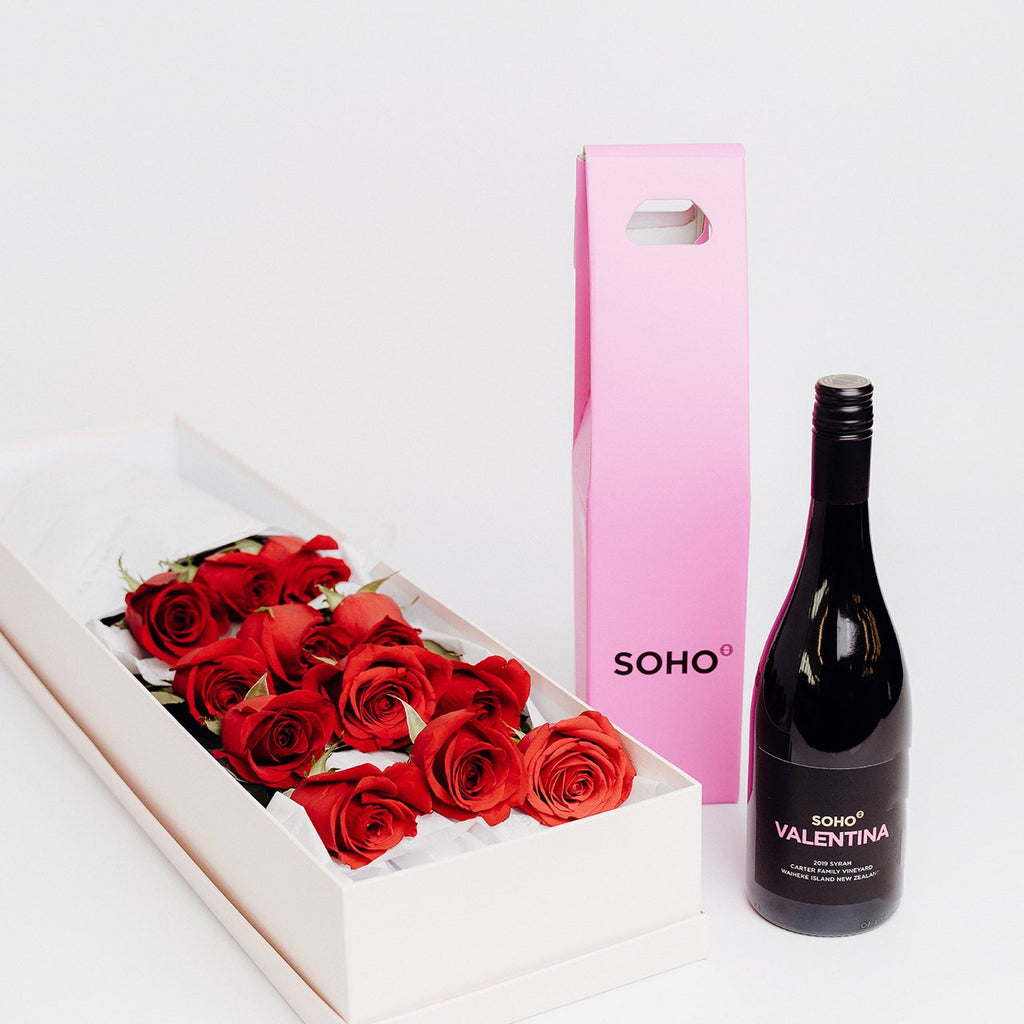 Boxed Red Roses and Soho Wine - Premium Flower from Wild Poppies - Just $238! Shop now at Wild Poppies